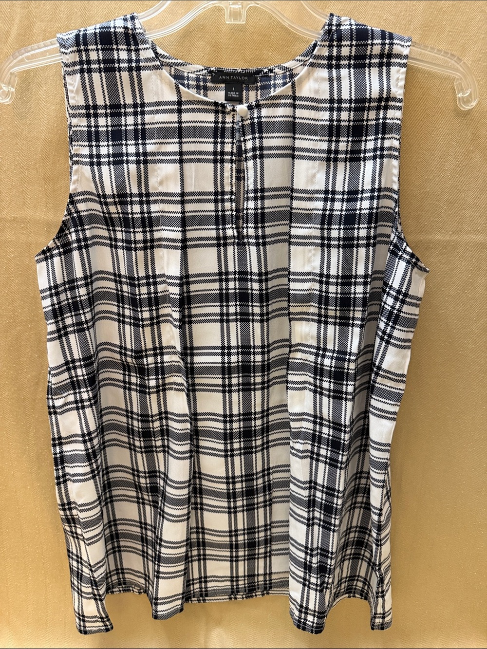 Ann Taylor Dark Navy and White Plaid Sleeveless Top
